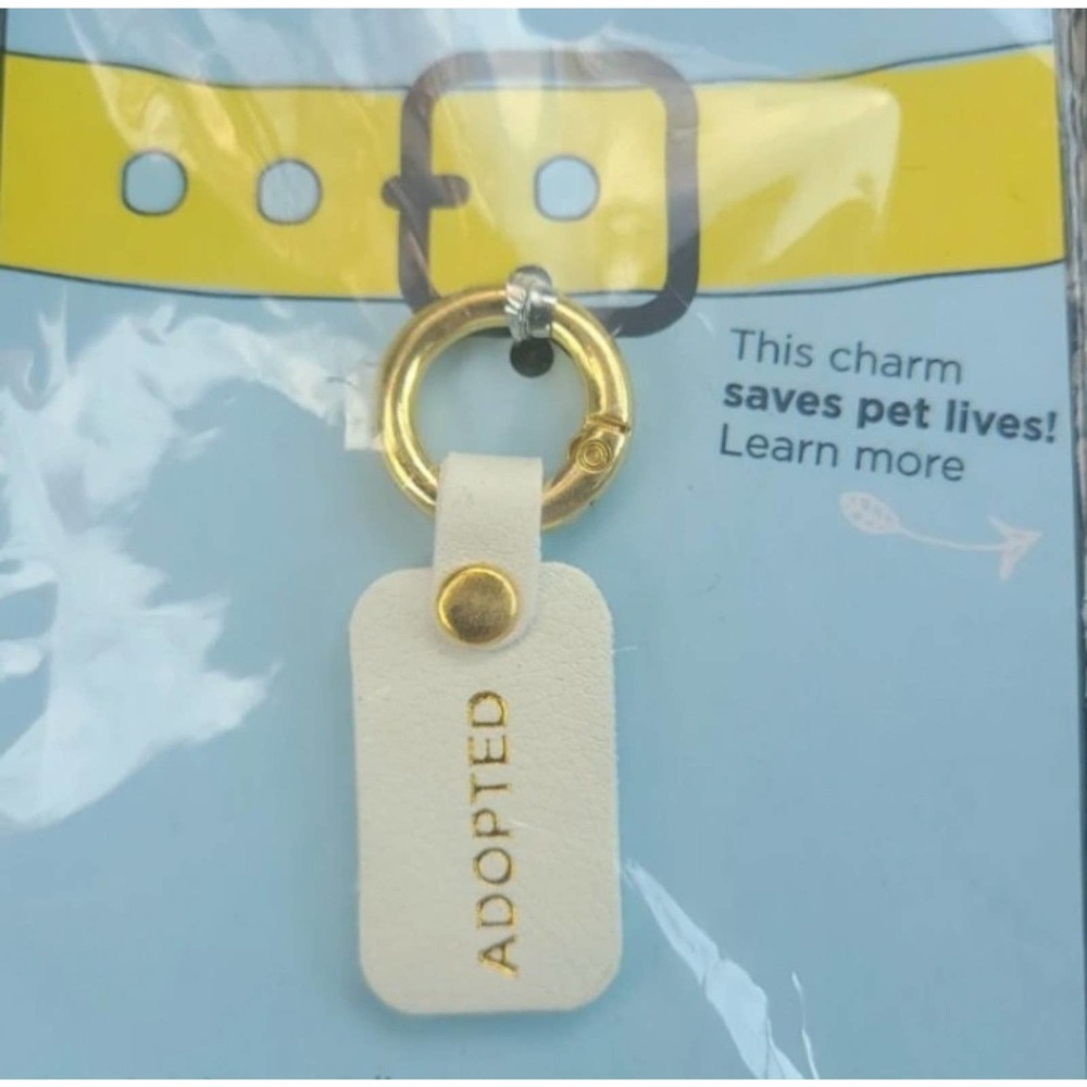 GWP FREE WITH PURCHASE Pet Collar Charms "Adopted" White Tag gold Clasp Silencer